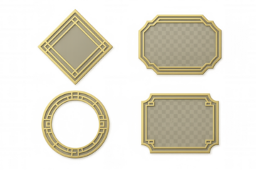 Golden chinese style geometric frames and borders set, luxury decorative design elements, transparent background