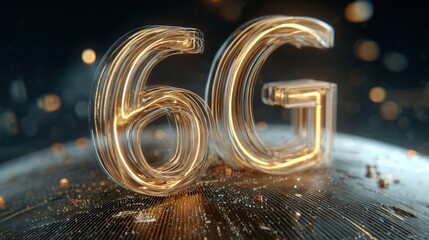 A futuristic representation of the 6G network, featuring glowing golden numbers against a dynamic, textured background.