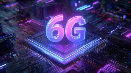 A futuristic rendering of the number "6G" set against a vibrant circuit board background, showcasing advanced technology in a digital format.