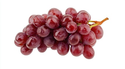 A cluster of fresh, plump red grapes, glistening with moisture, showcasing their vibrant color and natural appeal.