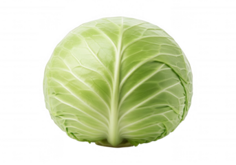 Fresh green cabbage head isolated on a transparent background