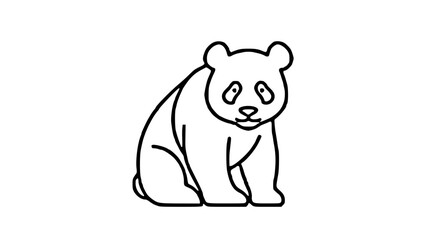Naklejka premium Simple black and white line drawing of a sitting panda bear, facing forward.