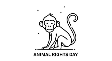 A minimalist line art illustration of a monkey, with "Animal Rights Day" text underneath.