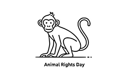 Obraz premium A simple line drawing of a monkey sitting, with text promoting animal rights awareness.