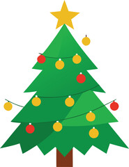 Festive christmas tree illustration with green garlands and ornaments vector graphic