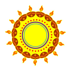 Vector illustration of beautiful mandala pattern with diya on transparent background