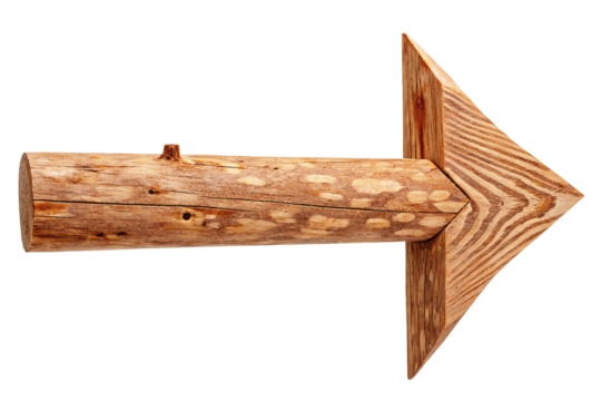 Rustic wooden arrow sign pointing right symbolizing direction and guidance