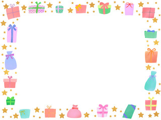 金色の星とプレゼントのイラストのフレーム