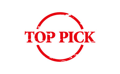 TOP PICK - TOP PICK words written on Red Rubber Stamp 
