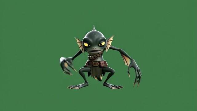 Fantasy Fish-like Amphibian Monster Character on Green Screen
