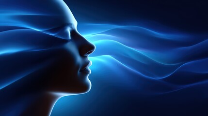 Obraz premium Abstract Human Face Silhouette with Flowing Blue Light