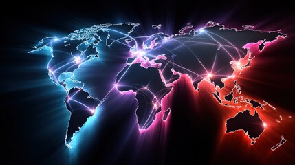 Digital Global Map With Glowing Connectivity Lines
