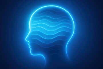 Fototapeta premium Abstract Blue Human Head with Wavy Lines
