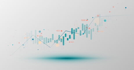 Abstract infographic visualization. Financial chart with uptrend line graphs and candlesticks. Futuristic network or business analytics. Graphic concept for your design.