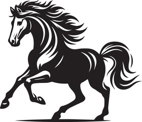 Running black horse vector silhouette illustration of a wild mustang or stallion