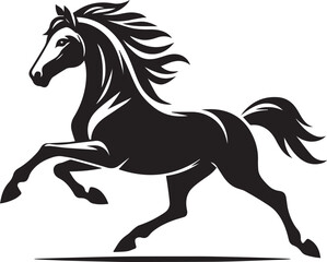 Running black horse vector silhouette illustration of a wild mustang or stallion