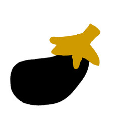 手描き風のナスのイラスト。黒と金色で描かれたシンプルなデザインで、野菜素材や和風の縁起物、初夢を象徴する正月飾りにも使える素材