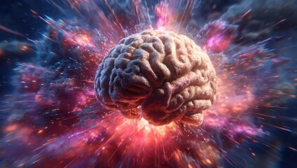 Exploding brain in vibrant cosmic nebula