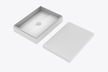 Box mockup with wrapping paper isolated on white background. 3d illustration