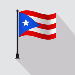 Puerto Rico Waving Flag Pole Vector Illustration
