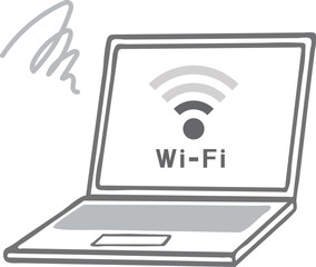 ノートパソコン　wi-fiが繋がりにくい　ベクターイラスト素材