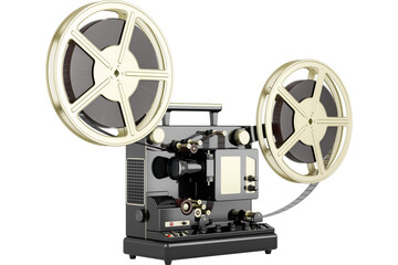 Naklejka premium Retro cinema projector with movie reels, transparent background