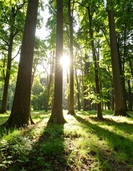 Sunlight through forest trees