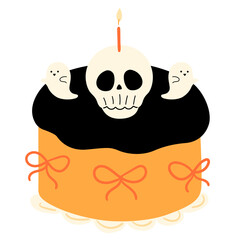 Halloween Cake with Skull and Ghost Illustration