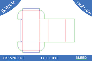 Rectangular packaging box die cut template with fold lines