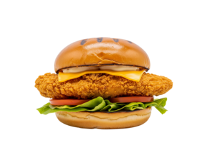 Best crispy chicken burger sandwich recipe delicious fast food meal isolated shot on transparent background