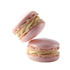 Pink macarons with cream filling isolated on transparent background