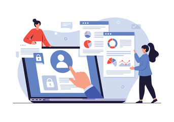 Illustrating the process of data analysis and digital transformation for business growth and insights.