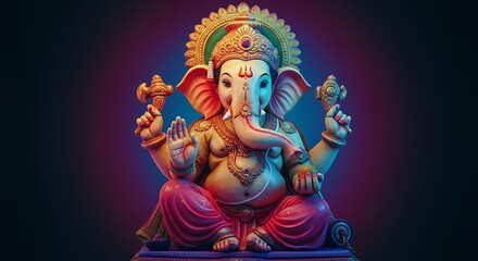 A colorful digital-inspired artwork of Lord Ganesha designed with neon-style gradients and modern aesthetics