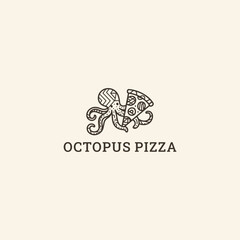 Octopus pizza logo vector icon illustration
