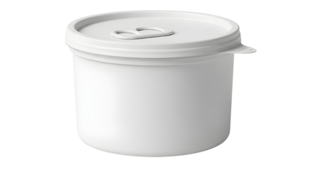 Blank white plastic food container mockup with pull ring lid isolated on white background