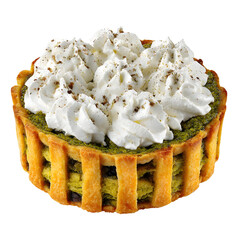 Delicious dessert tart with cream and pistachio on transparent background