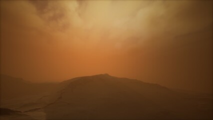 Shifting hues paint the sky as golden orange light spills over a rugged horizon. A serene terrain captures the quiet allure of dusk, invoking a sense of wonder and adventure.