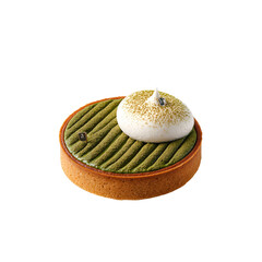 Matcha tart with meringue dessert isolated on transparent background