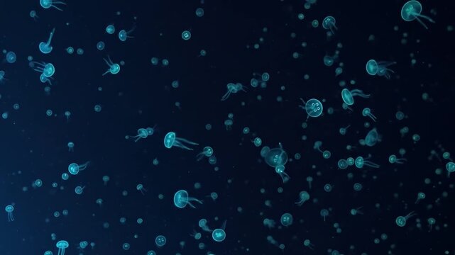 Animated jellyfish gracefully drifting in dark deep ocean waters