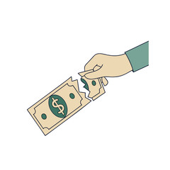 Hand tearing a dollar bill in half symbolizing financial loss