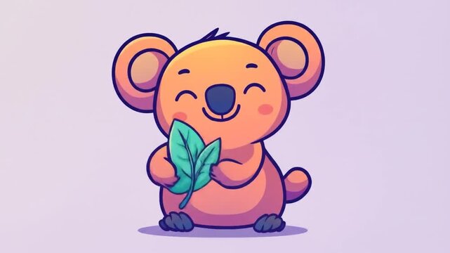 Animated koala character holding a leaf against a soft gradient background