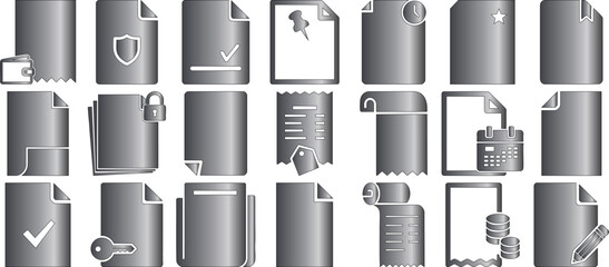 Hand made Collection of document icons featuring various file types and symbols ideal for web design and user interface elements Vector