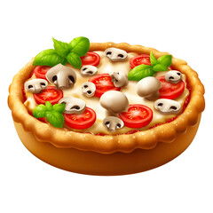 Delicious pizza with mushrooms tomatoes and basil on a transparent background