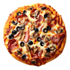 Delicious pizza with various toppings isolated on transparent background