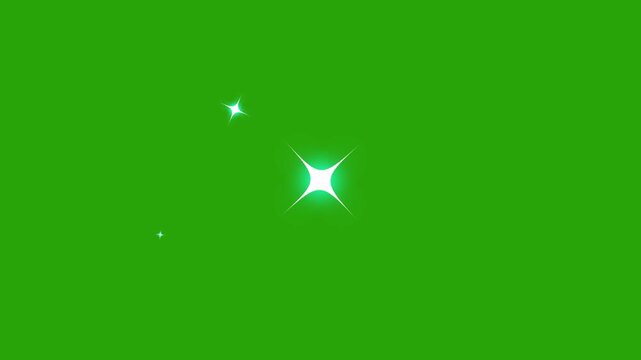 Fast twinkling stars animation, glitter motion, white cartoon blinking stars, flat vector doodle sparkle, glowing light trails, starry night sky, retro shine movement, green screen background