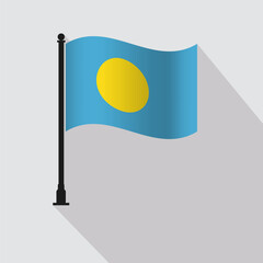 Palau Waving Flag Pole Vector Illustration