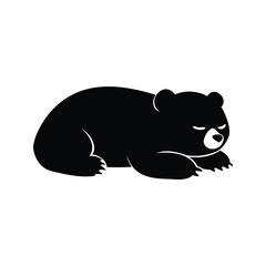 Simple minimalist illustration of a black bear resting on a white background, cartoon bear sleeping silhouette vector illustration