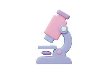 3D render of a cute pastel pink and purple microscope, a scientific instrument, Isolated on transparent background, png