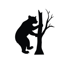Black bear climbing a tree, silhouette image, nature and wildlife art, bear climbing tree silhouette vector illustration