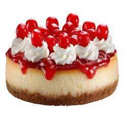 Delicious cheesecake with cherries and whipped cream isolated